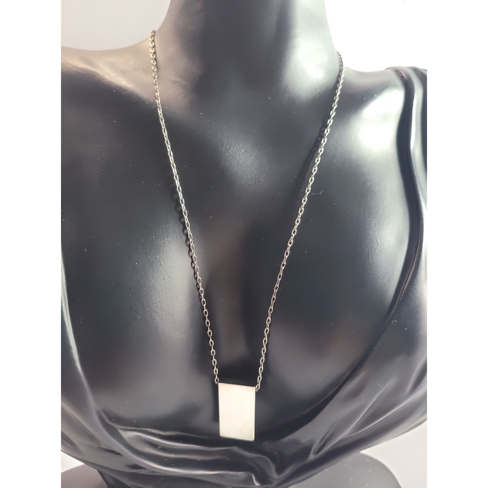 Silver Tone Rectangle Pendant Necklace Geometric Minimalist Modern Jewelry